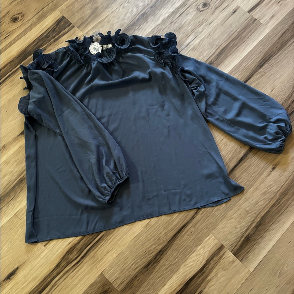 ODDY Black Ruffle-Neck Long Sleeve Blouse